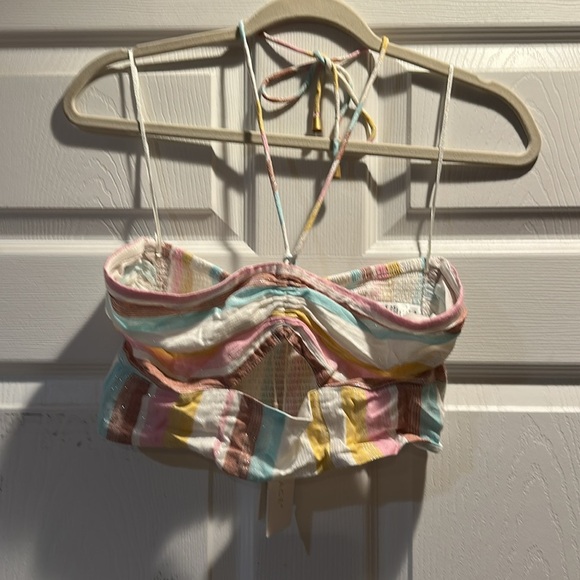 NWT! L Space Blue Skies Striped Cut Out Crop Halter Tube Top M - Picture 2 of 8